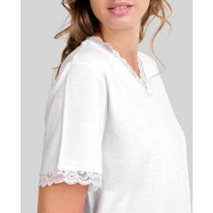 Camisón mujer con encaje escote en pico y clásica manga corta