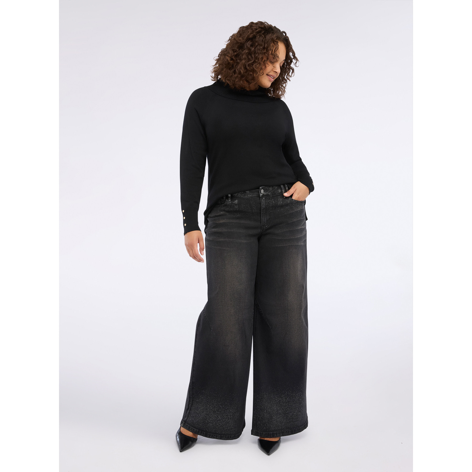 Fiorella Rubino - Pantalones palazzo vaqueros con efecto metalizado - Negro