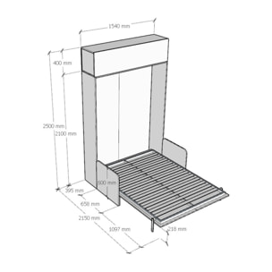 Armoire Lit escamotable vertical double 140 KENTARO avec canapé Noyer avec élément haut (ALESSIA 20)