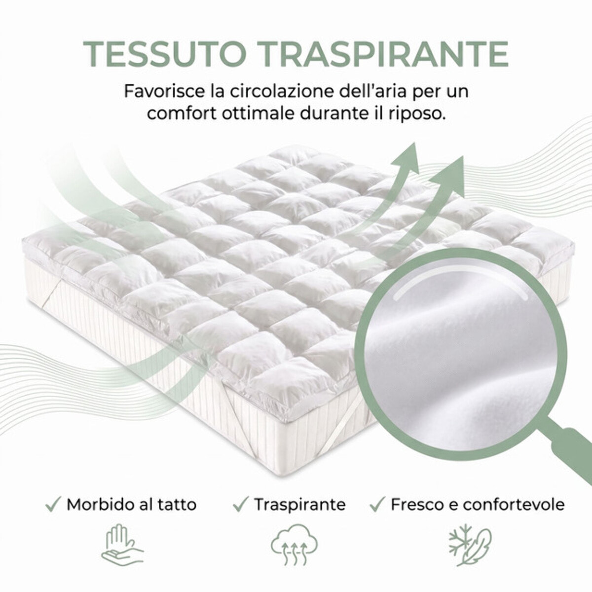 Topper Materasso Effetto Piuma in Microfibra con Imbottitura Siliconata 850 g/m², Impermeabile e Trapuntato con Angoli Elasticizzati, Extra Morbido e Confortevole