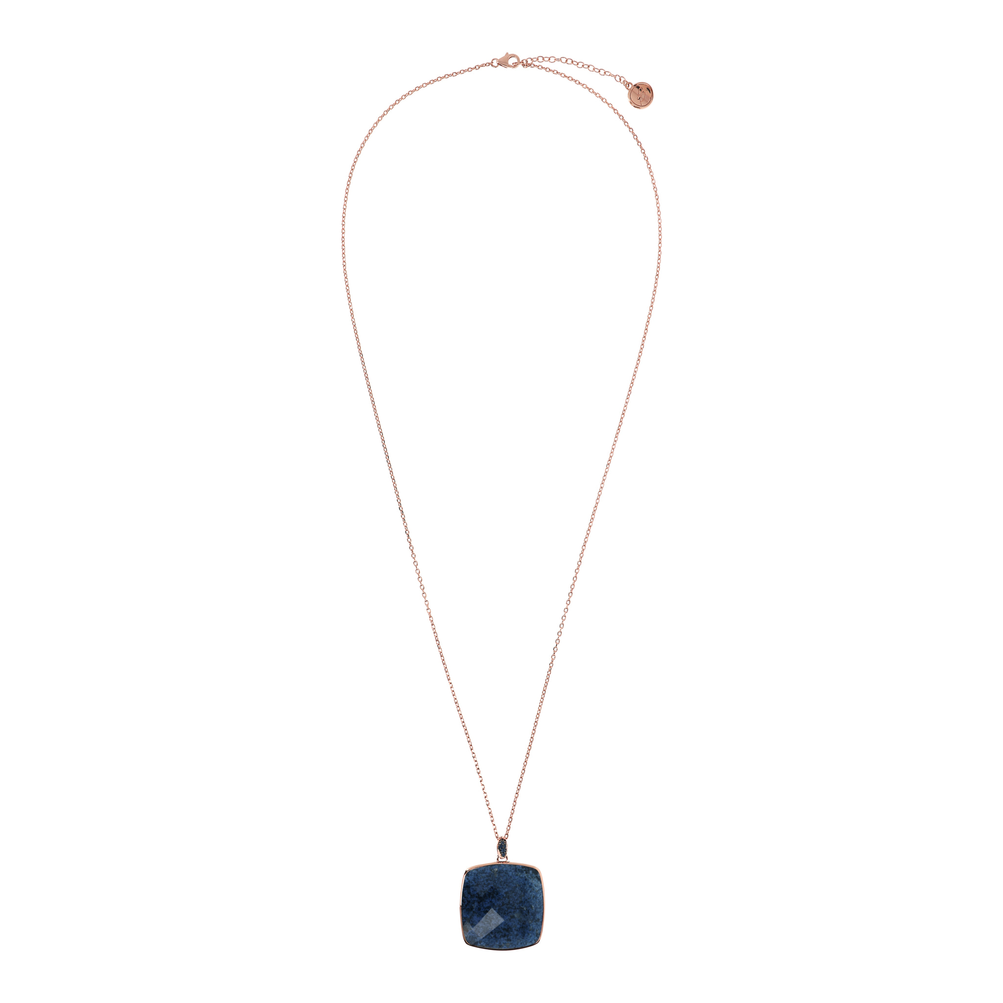 Collana con Pendente in Pietra Naturale Quadrata Dumortierite Blu e Pavé