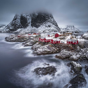 Affiche paysage hiver magique aux lofoten Affiche sous cadre bois