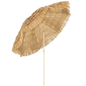 Parasol de plage inclinable design Hawaï 185 cm raphia artificiel kaki beige