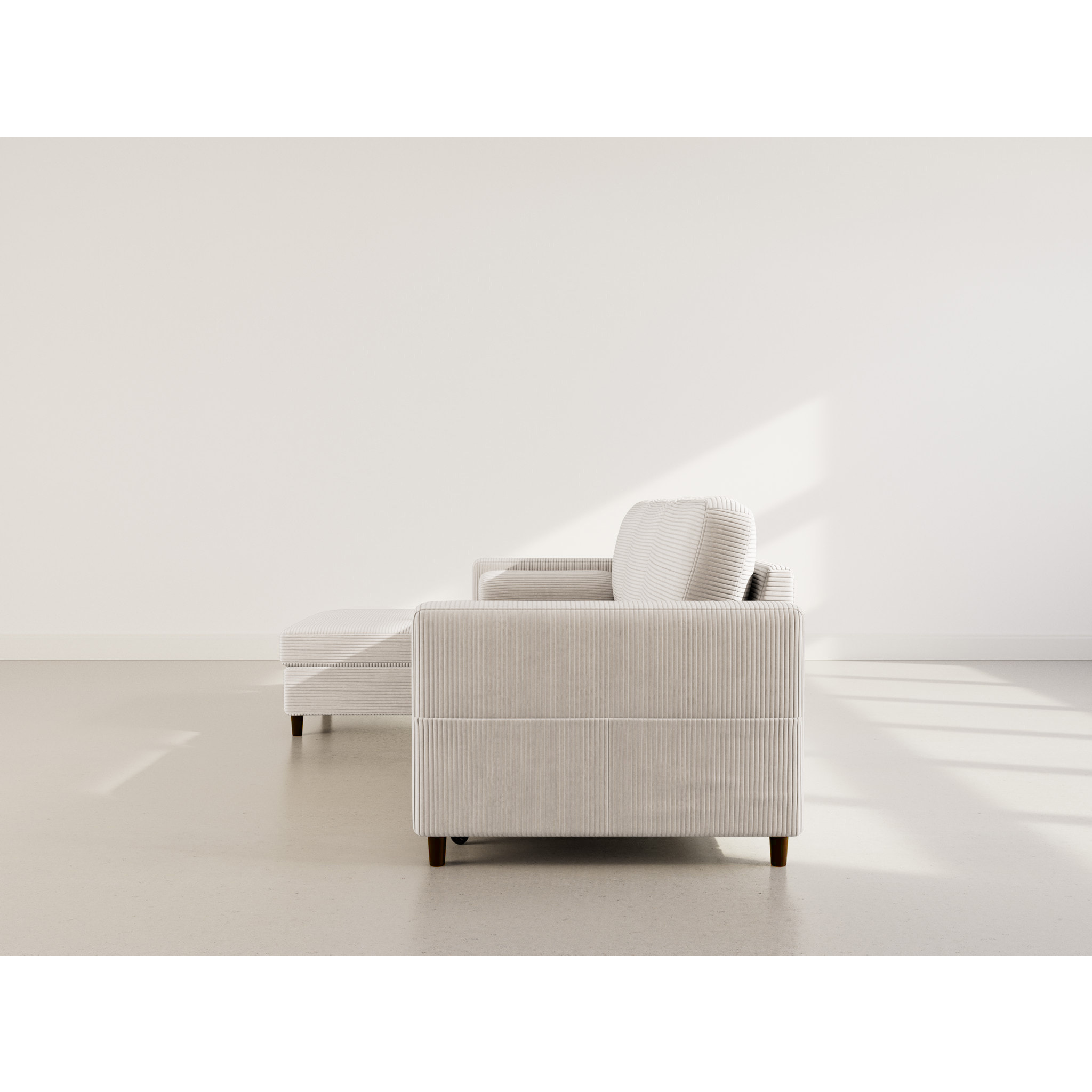 Marceau - Canapé d'angle réversible 4 places convertible avec coffre en velours côtelé - Beige