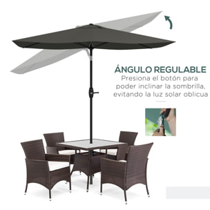 Outsunny Sombrilla de Jardín 300x200x248 cm Parasol de Terraza con 6 Varillas Apertura Manual Anti-UV y Ángulo Ajustable para Jardín Piscina Gris Oscuro