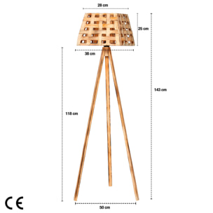 Lámpara de pie 143 cm. pino natural efecto quemado, tipo E 27 Max 45 - 60 W