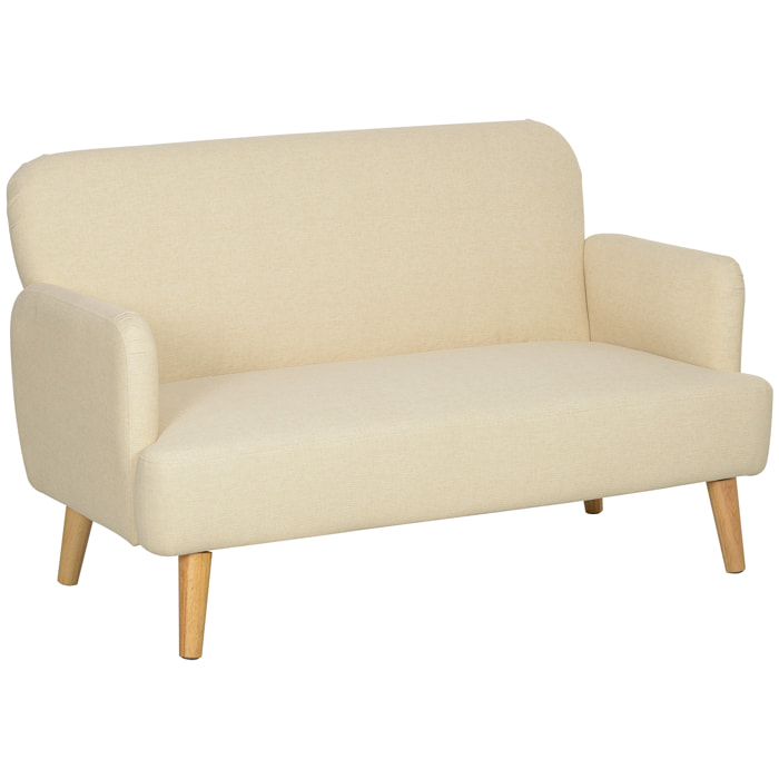 Canapé 2 places style scandinave - canapé droit fixe - piètement bois hévéa tissu beige