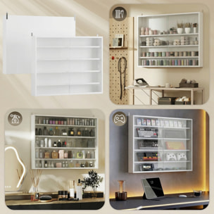 Vitrina Expositora para Colecciones de 5 Niveles, Vitrina de Pared, con Estantes Ajustables y 2 Puertas Correderas de Vidrio, para Perfumes, Figuras de Decoración, 80x9,5x60 cm, Blanco