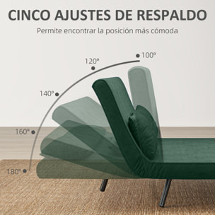 Sofá Cama de 2 Plazas 4 en 1, Sofá Cama Plegable Tapizado en Terciopelo con Respaldo Ajustable de 5 Niveles y Almohadas Acolchadas, para Oficina, Dormitorio, Salón, 102x73x81 cm, Verde
