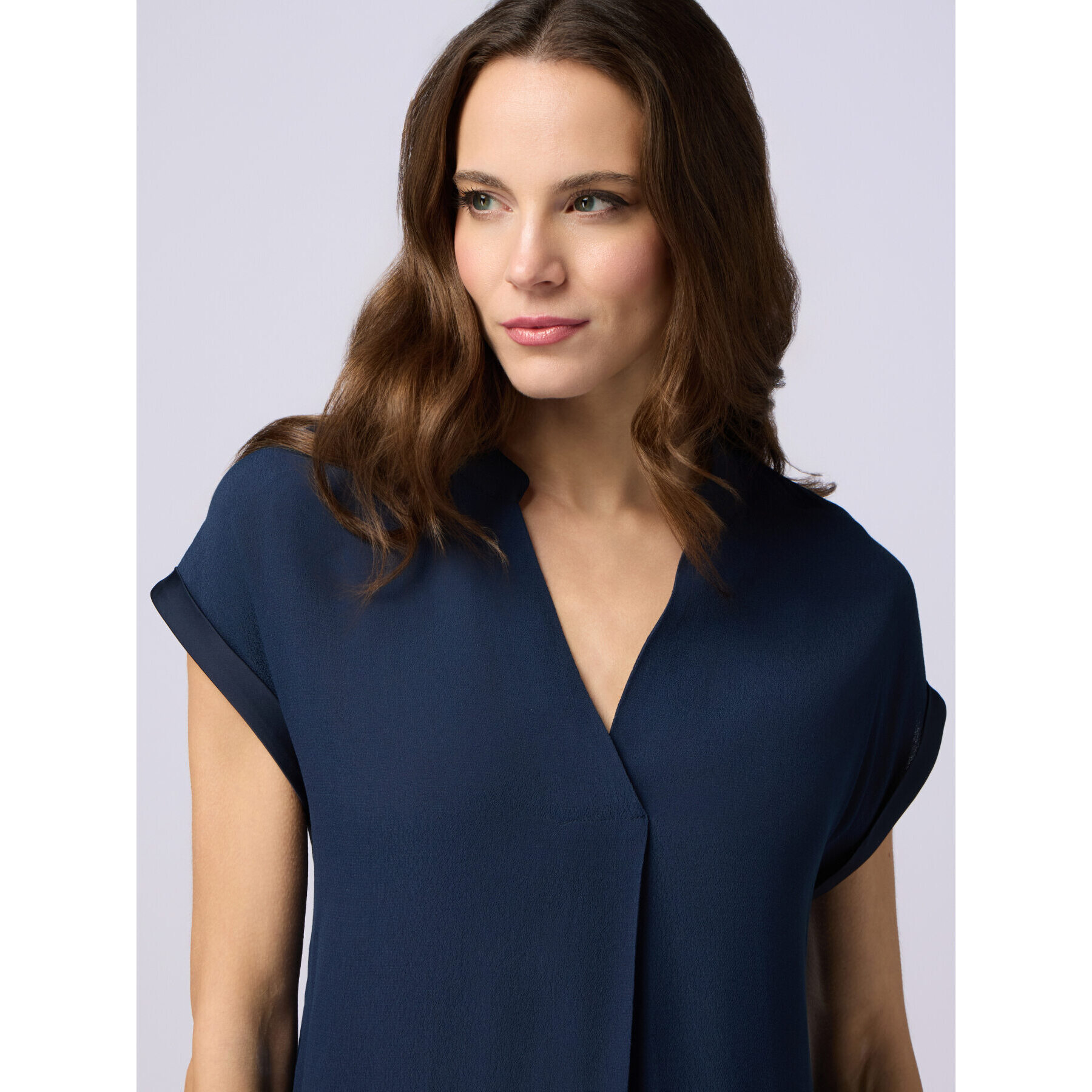 Oltre - Blusa in viscosa con profili in raso - Blu
