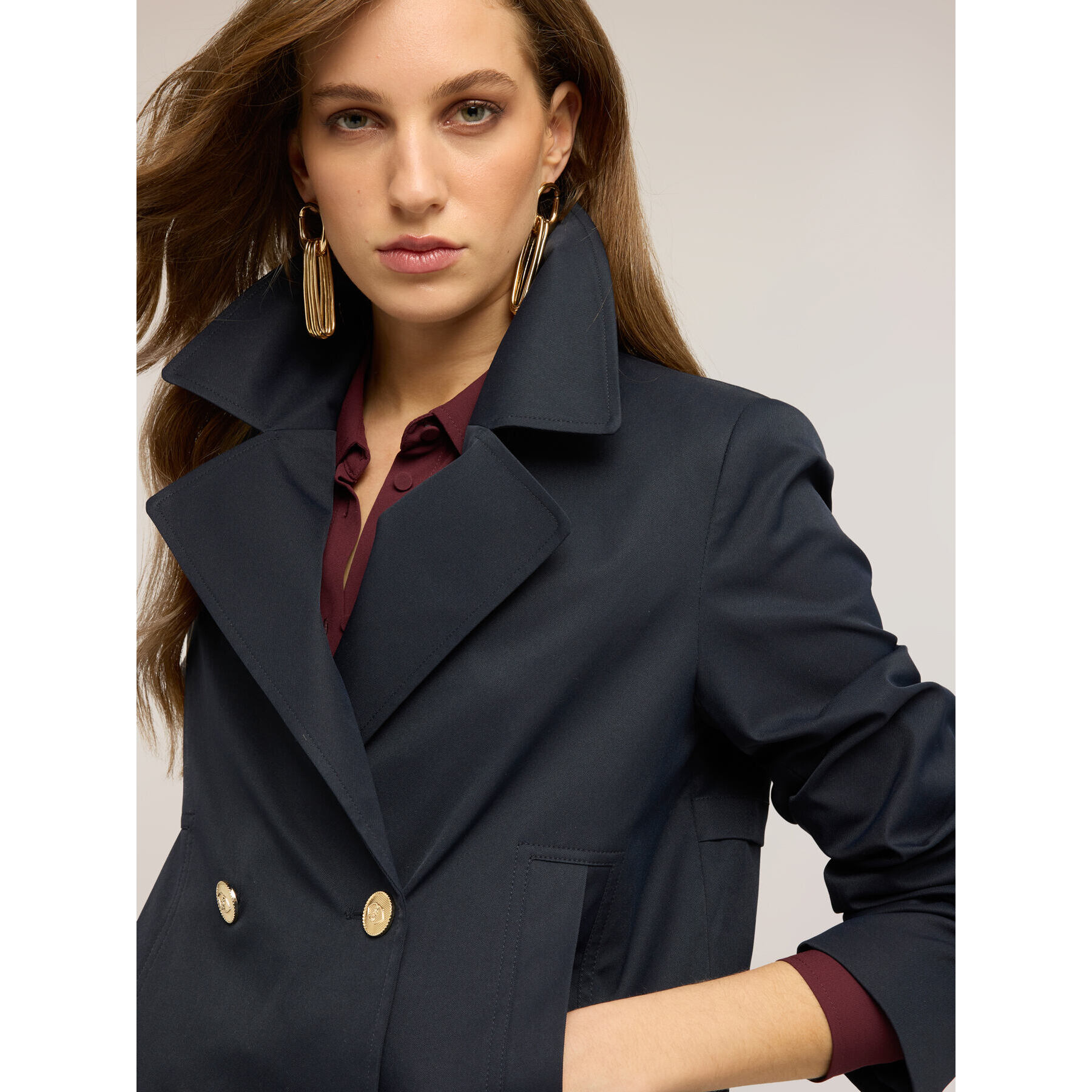 Motivi - Trench corto doppiopetto in taffetà - Blu