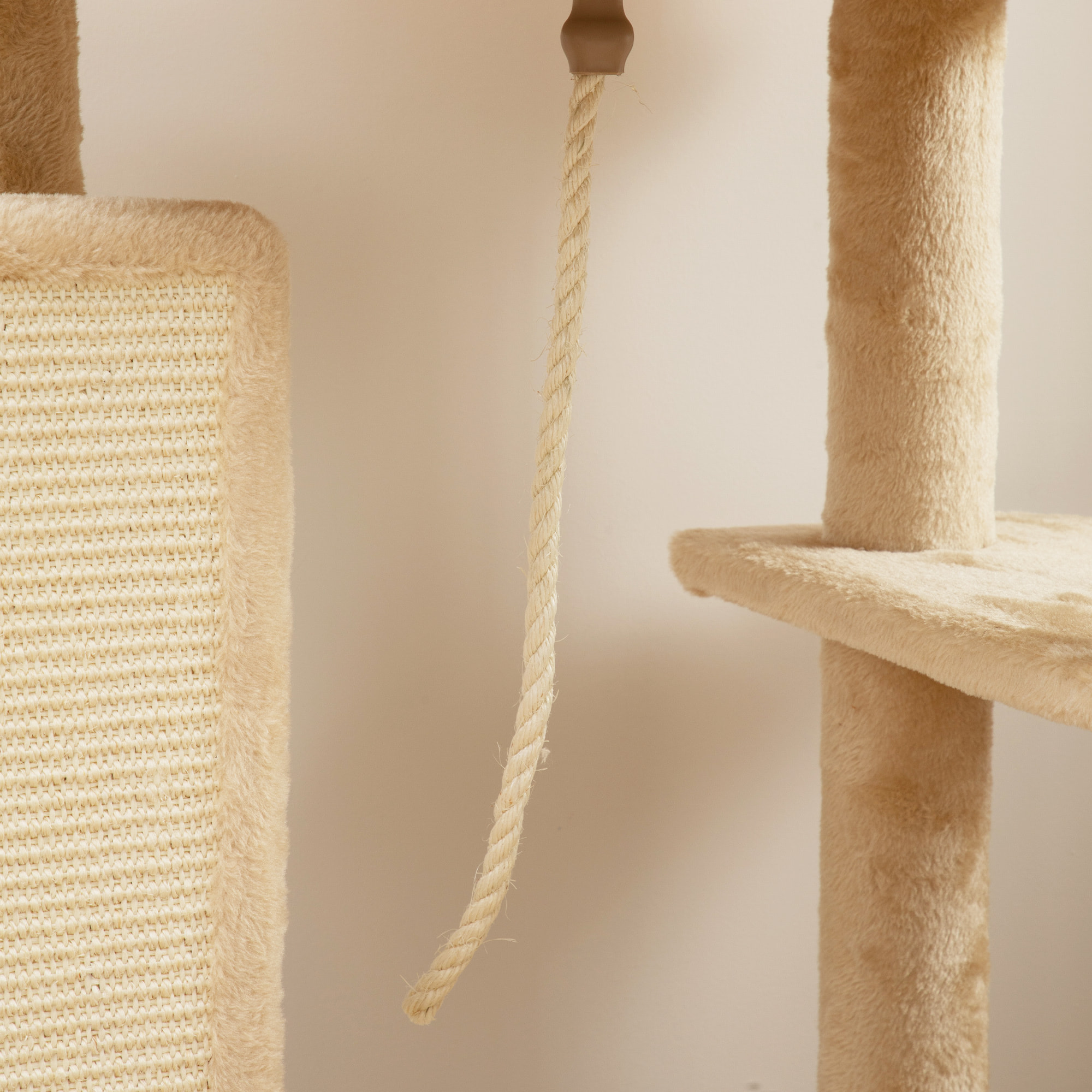 Árbol Rascador para Gatos Grande Altura 132 cm Árbol para Gatos Torre para Gatos con Plataformas Poste con Cepillo Bolas Colgantes y Almohadilla para Rascar Beige