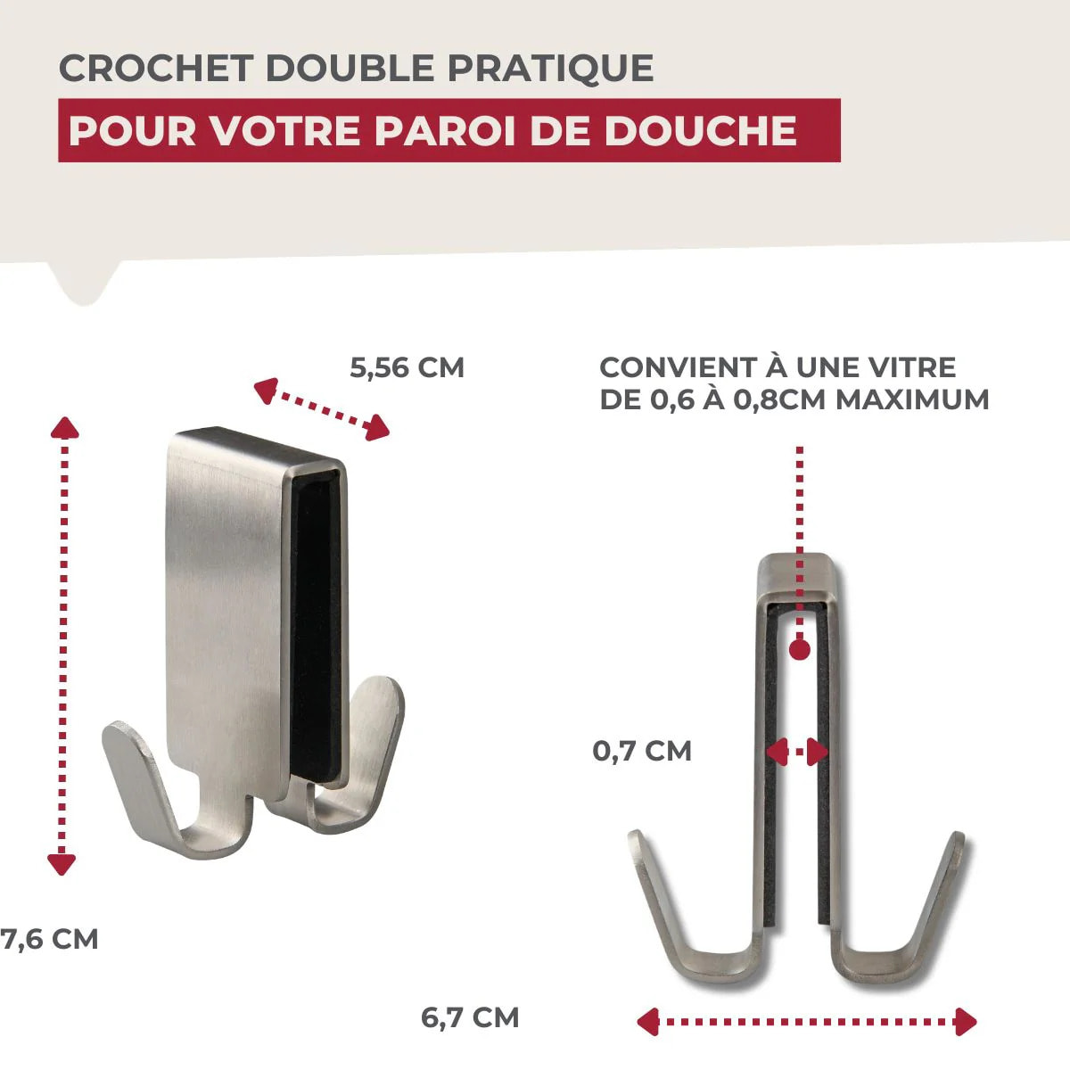 Double crochet pour paroi de douche en inox Fackelmann Tecno
