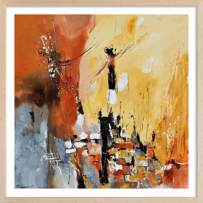 Affiche abstraite terre d' ocre et de sienne Affiche + cadre en bois - Chêne