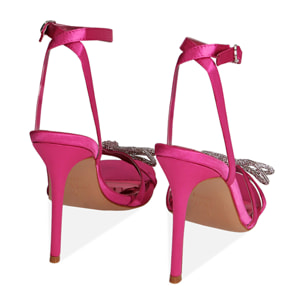 Sandali bow fucsia in raso, 10,5 cm