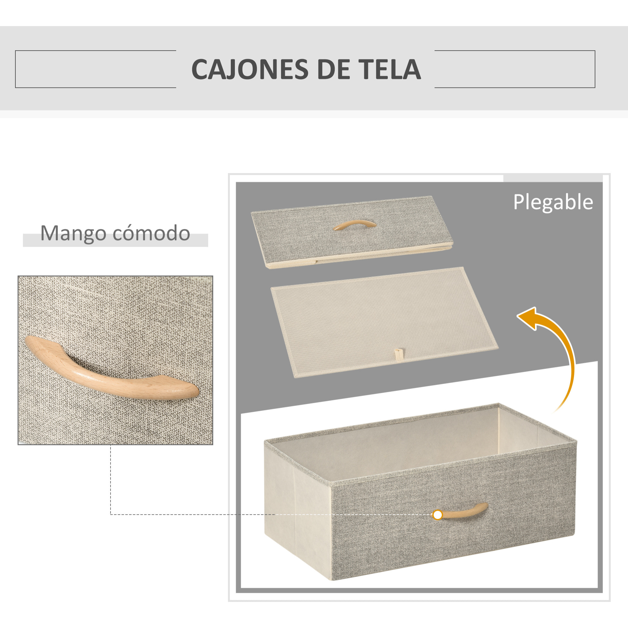 Cómoda con 4 Cajones Cajonera de Tela con Compartimento Abierto y Estructura Metálico Cómoda para Dormitorio Pasillo Gris