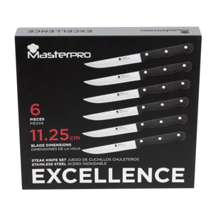Juego de 6 cuchillos Chuleteros EXCELLENCE en acero inoxidable con hoja de 11,25cm de corte preciso y duradero MasterPRO