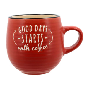 Lot de 6 mugs en grès - 3 couleurs assorties 35cl PAUSE CAFE