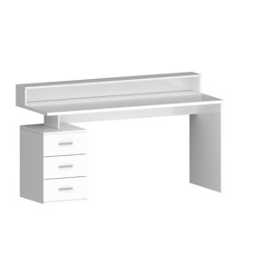 Scrivania Dcaligar, Scrittoio con sopralzo e luci LED, Scrivania ufficio multiuso, Scrivania salvaspazio multi posizione, 160x60h90 cm, Bianco