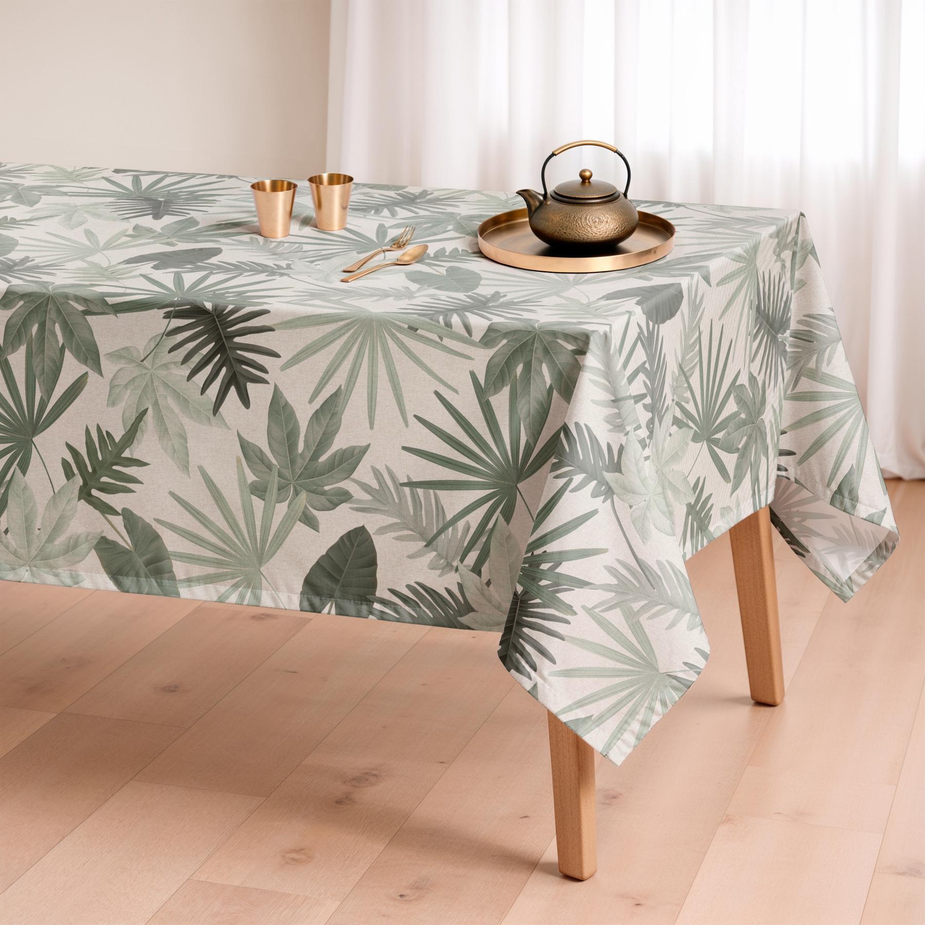 Nappe anti-taches MONSTERA VERT - en 100 % coton