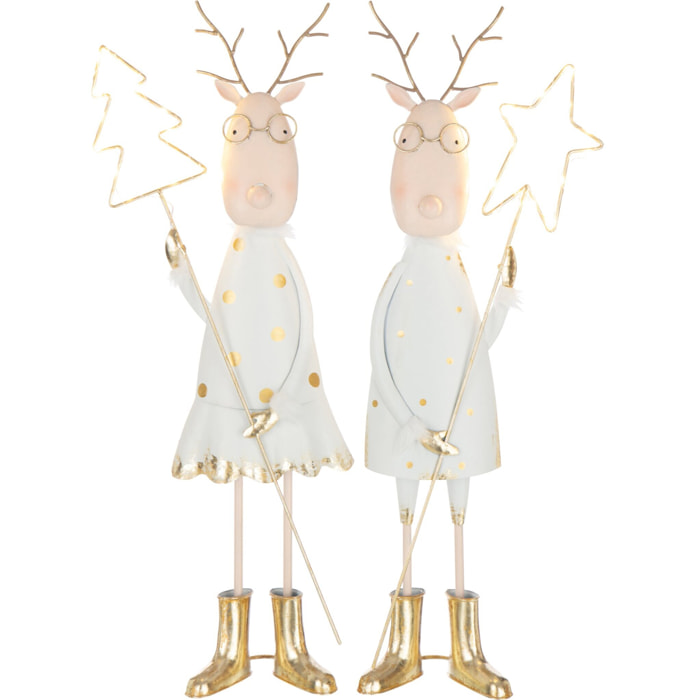 J-Line figurine Renne Arbre + Etoile - fer - or/blanc - 2 pcs - LED