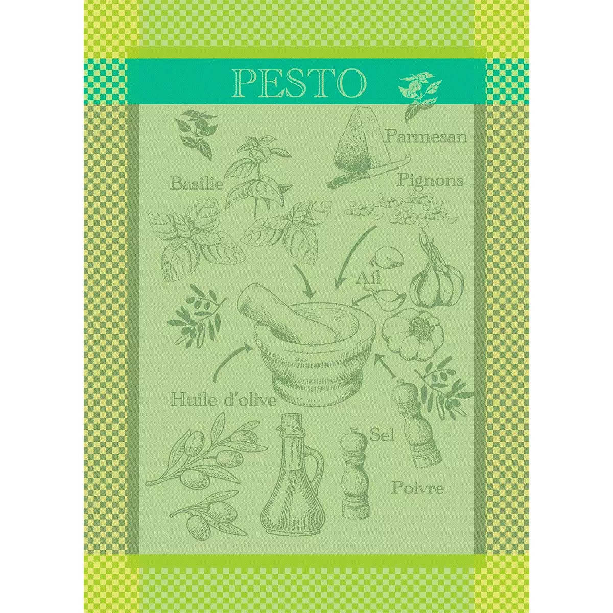 Torchon pur coton motif jacquard vert canard Pesto verde