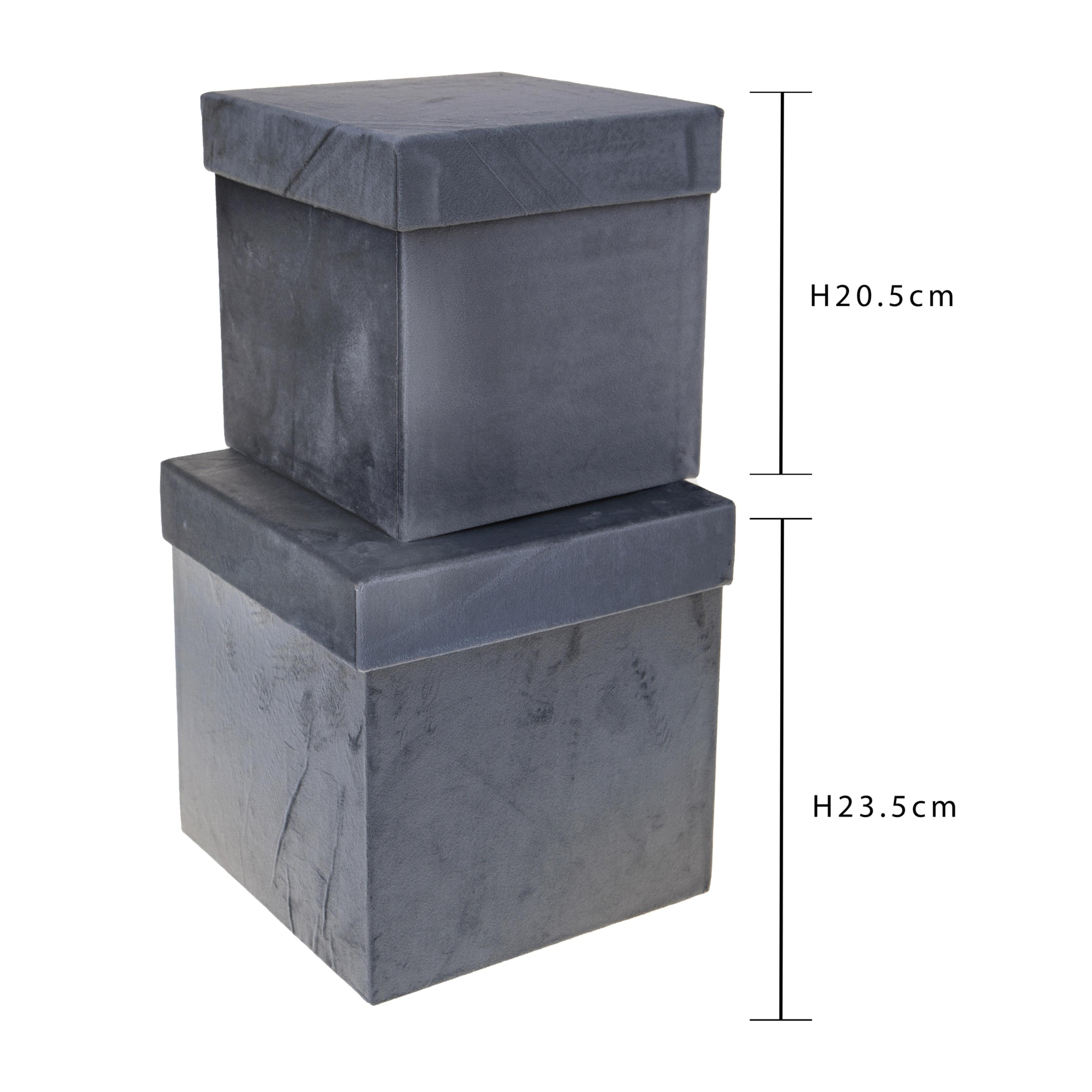 Set di 2 Scatole Quadrate Velluto - Pezzi 1 - Colore Grigio - 23,5x23,5Hx23,5cm - Bianchi Dino