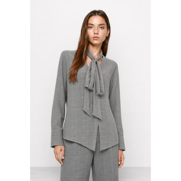 Kocca - Blusa da donna in viscosa a quadri con collo a fiocco Donna