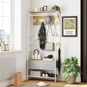 Perchero Zapatero Perchero Entrada Recibidor con Zapatero 8 Ganchos 2 Cajones de Tela Barra Estante de Malla Estilo Industrial para Pasillo Dormitorio Salón 80x30x180,5 cm Natural