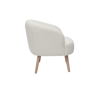 Fauteuil scandinave en tissu effet laine bouclée blanc cassé et bois clair MAGGIE