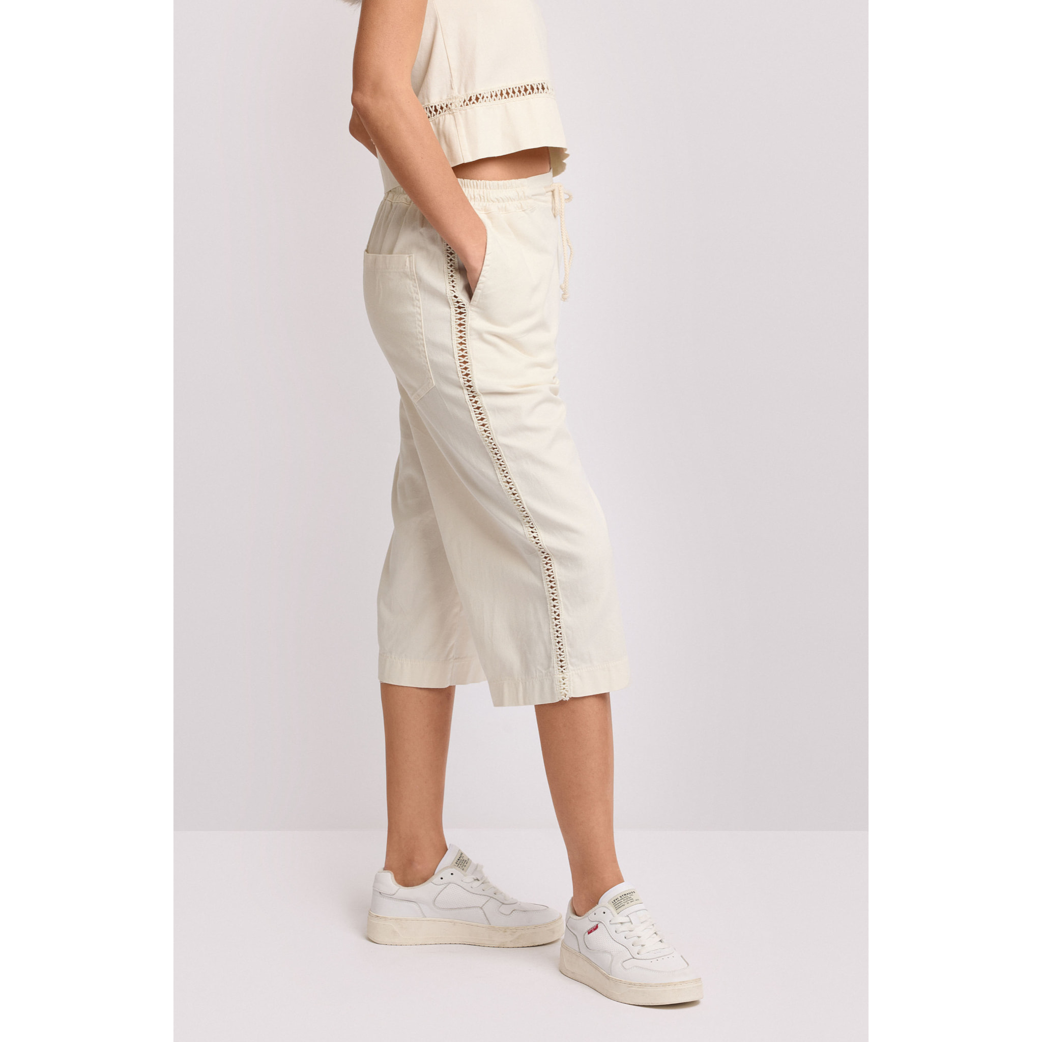 Kocca - Pantaloni cropped con coulisse Donna, Tinta unita