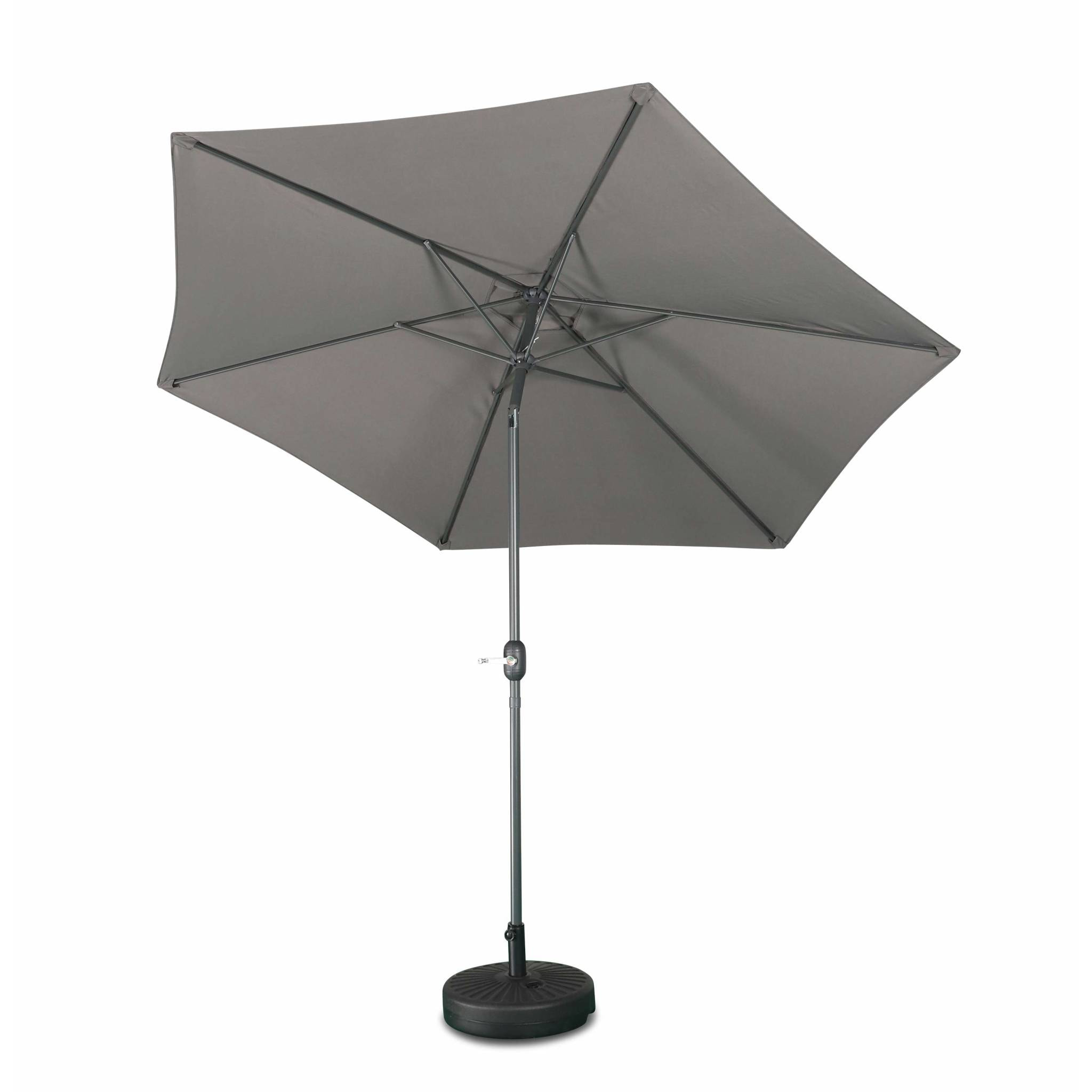 Parasol droit rond Ø300cm - Touquet Gris - mât central en aluminium orientable et manivelle d'ouverture