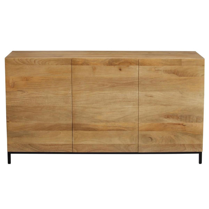 Buffet industriel en bois manguier massif et métal noir 3 portes L145 cm YPSTER