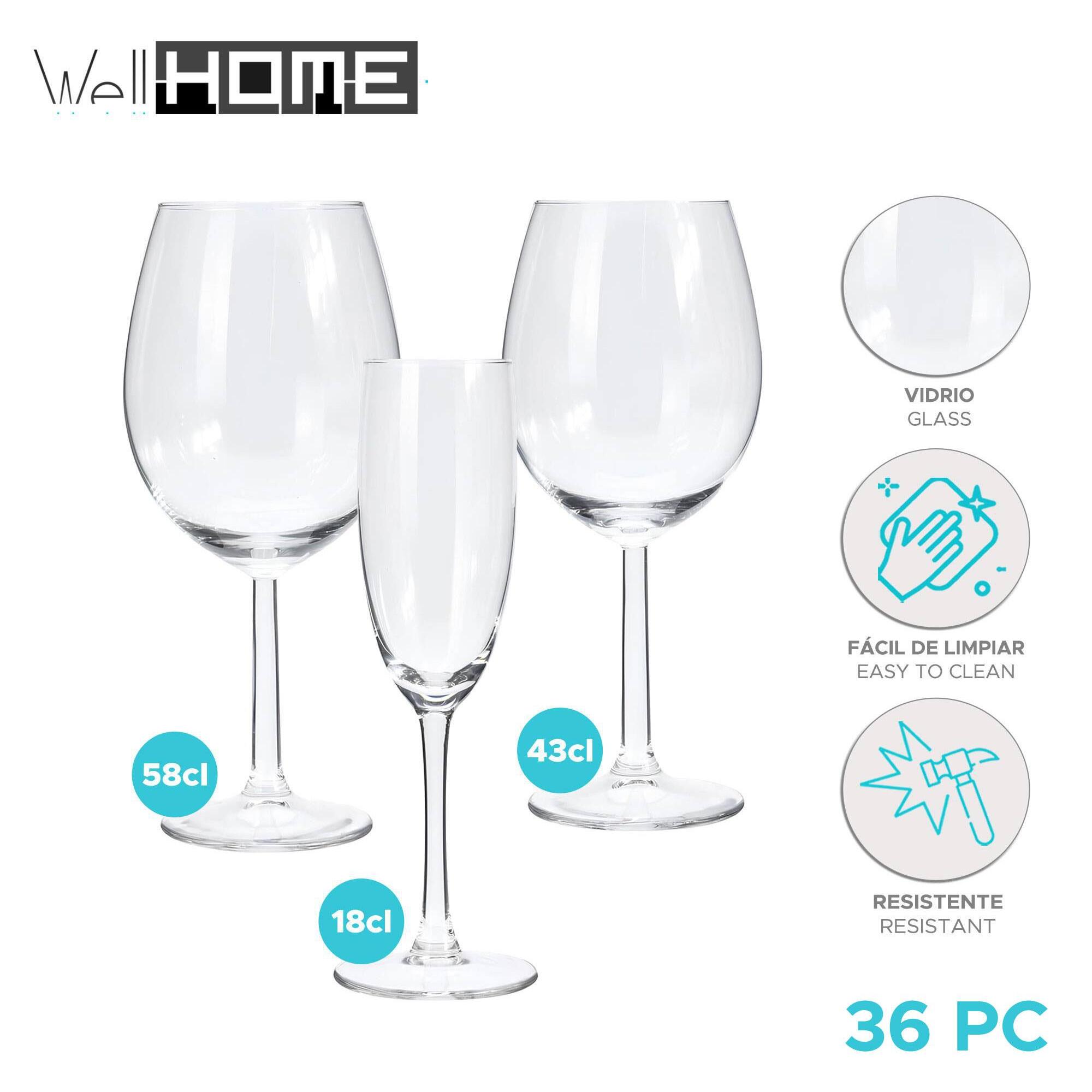 Well home set de 36 copas de vino y champagne
