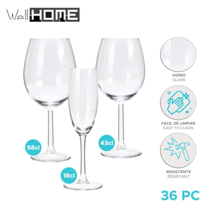 Well home set de 36 copas de vino y champagne