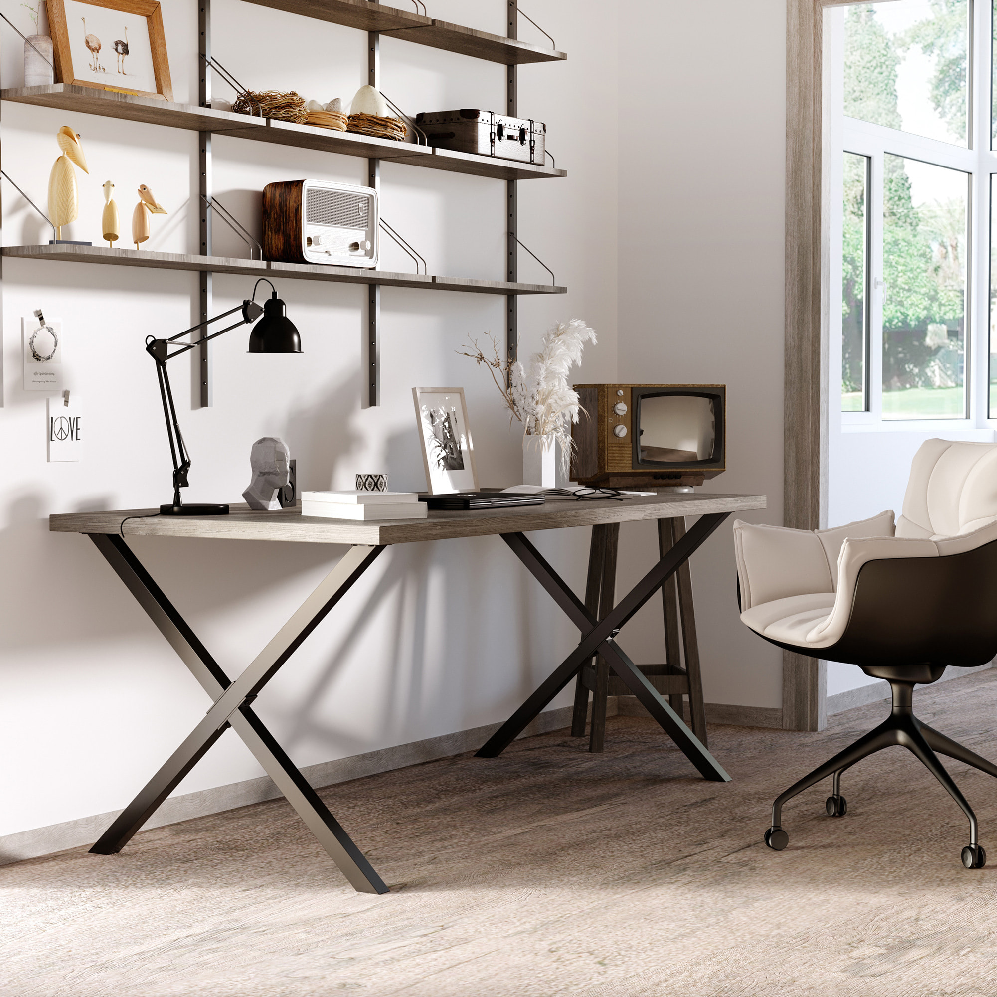 HOMCOM Conjunto de 2 Patas para Mesa Estilo Industrial 80x72 cm en Forma de X Patas de Muebles de Acero para Soporte con Protectores Tornillos de Montaje Incluidos Negro