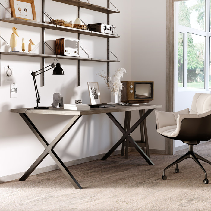 HOMCOM Conjunto de 2 Patas para Mesa Estilo Industrial 80x72 cm en Forma de X Patas de Muebles de Acero para Soporte con Protectores Tornillos de Montaje Incluidos Negro