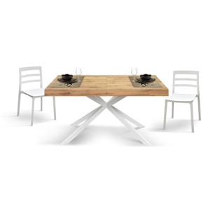Tavolo CAMAIORE in legno, finitura rovere rustico e base a X in metallo bianco, allungabile 180×90 cm – 260×90 cm