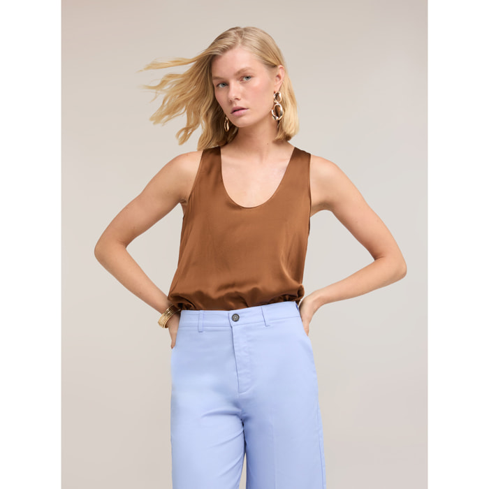 Motivi - Top in raso a spalla larga - Marrone