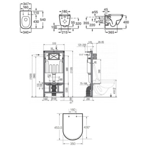 Pack WC bâti-support autoportant + WC suspendu sans bride avec abattant SoftClose + gun metal mat (STROGAWR09-U)