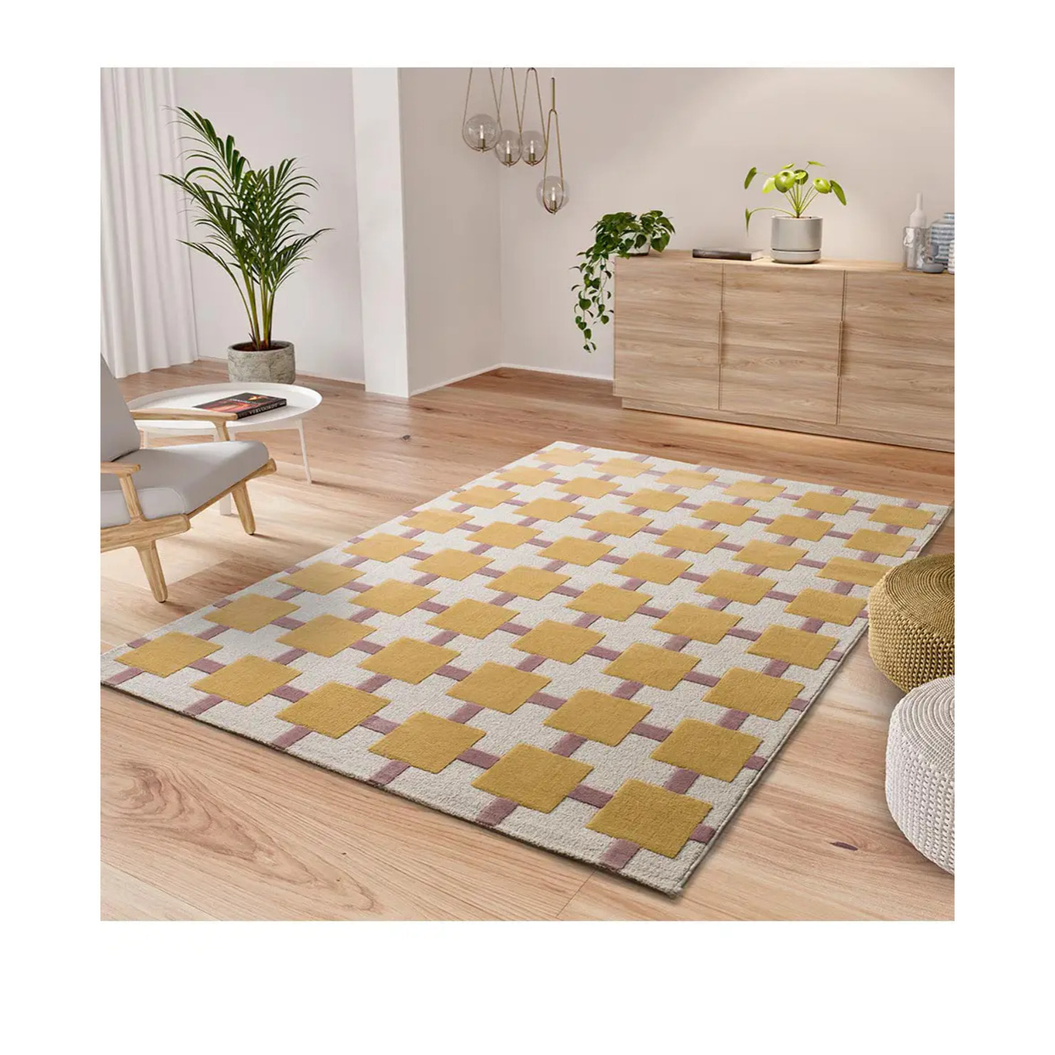 FLASHY Alfombra geométrica de pelo corto mostaza, varias medidas disponibles.