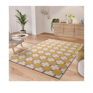 FLASHY Alfombra geométrica de pelo corto mostaza, varias medidas disponibles.