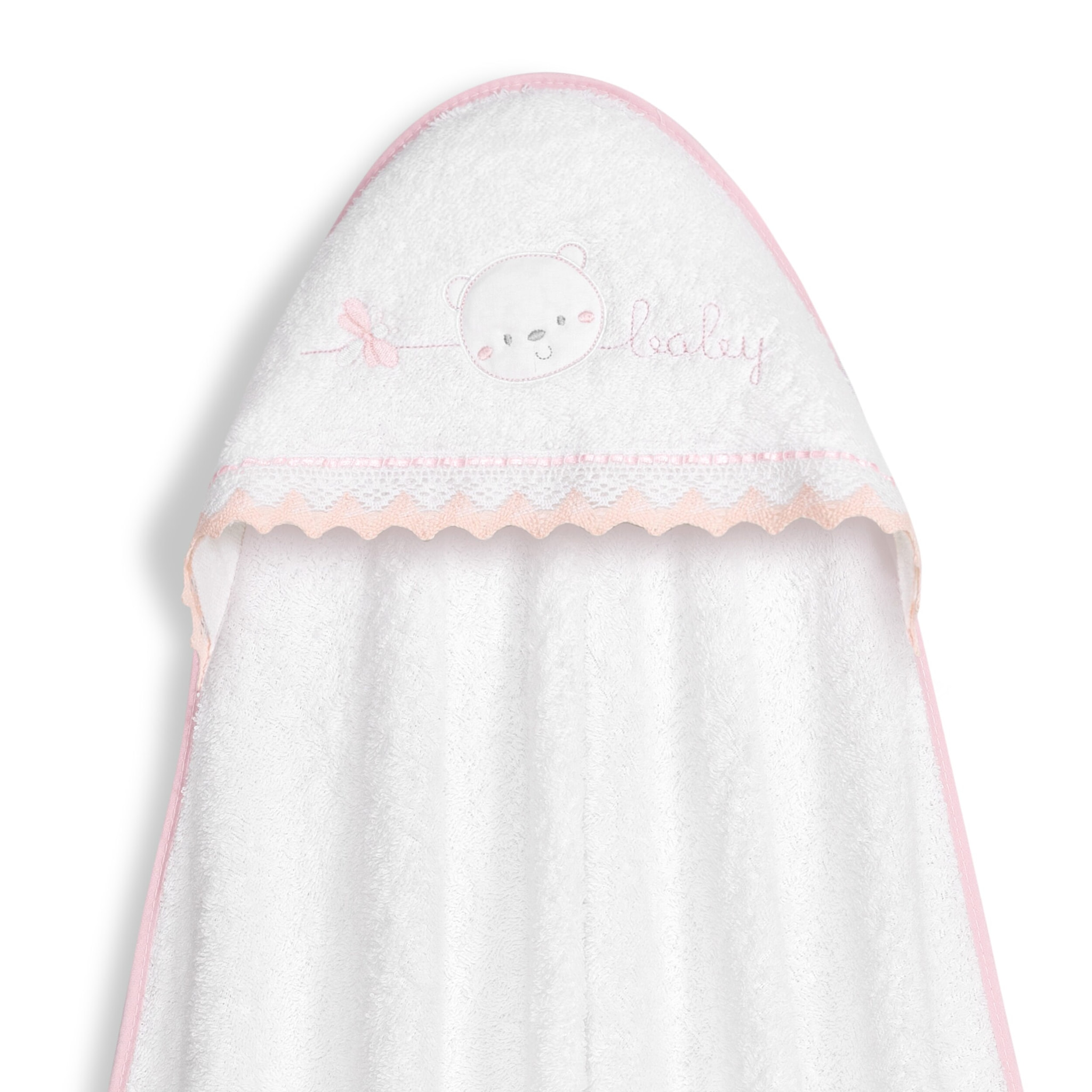 Capa Baño 1X1 Mod Carita Oso Baby Guipur+ Gorro Bco/Rosa