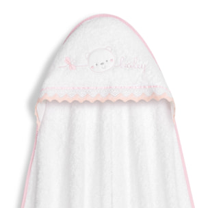 Capa Baño 1X1 Mod Carita Oso Baby Guipur+ Gorro Bco/Rosa