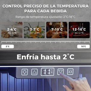 Frigorífico de Bebidas 50 L, Mini Nevera con Puerta de Vidrio Doble, Iluminación LED, Estante Ajustable, 2-18℃, para 48 Latas, Nevera Pequeña para Refrescos, Cerveza y Vino