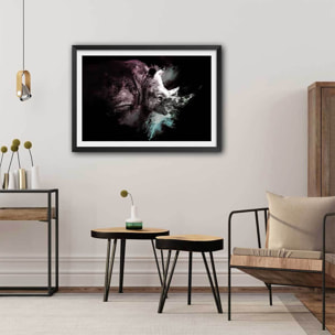 Affiche wild explosion rhinoceros Affiche + cadre en bois - Noir
