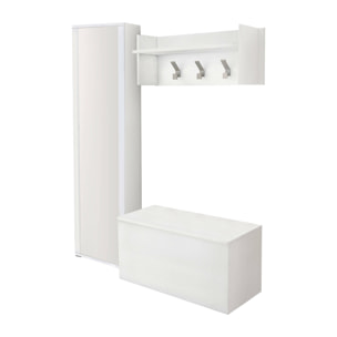 Mobile da ingresso Tanzanite, Entratina moderna con appendiabiti, Mobile con scarpiera, Armadietto con specchio, Cm 50x32h182, Bianco