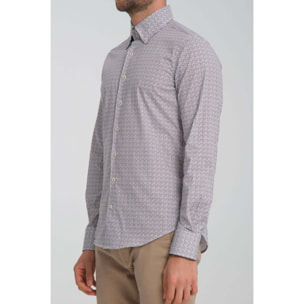Camicia Uomo 2 Bottoni Button Down Slim Popeline Stretch Stampato Bordeaux/Blu