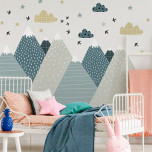 Stickers muraux enfants - Décoration chambre bébé - Autocollant Sticker mural géant enfant montagnes scandinaves ALIKA