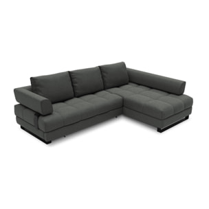 Canapé d'angle droit convertible avec coffre de rangement "Clinton" 5 places en tissu structurel gris foncé